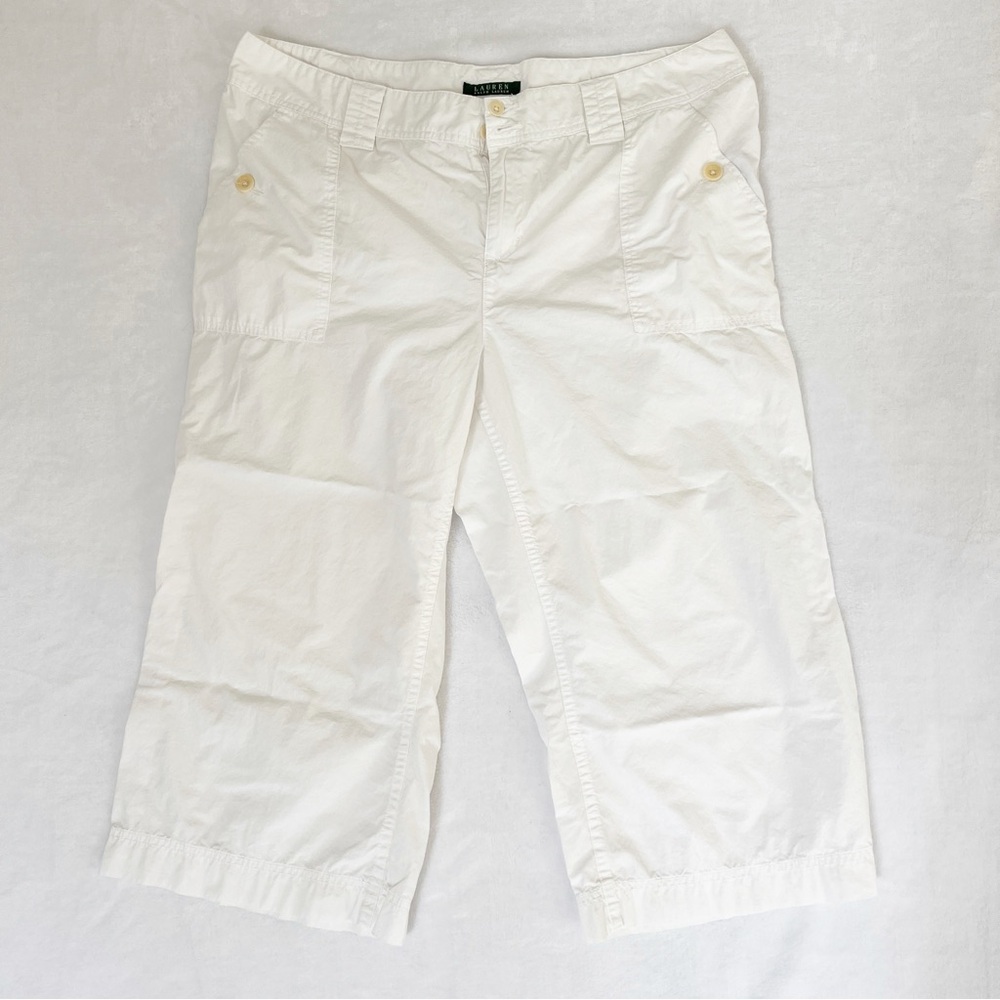 Lauren Ralph Lauren Linen White Capri Shorts 100% Cotton Coastal Beach Resort